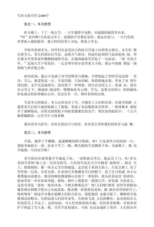 初中600字作文我和冬天有个约定 我爱冬季作文600字初二